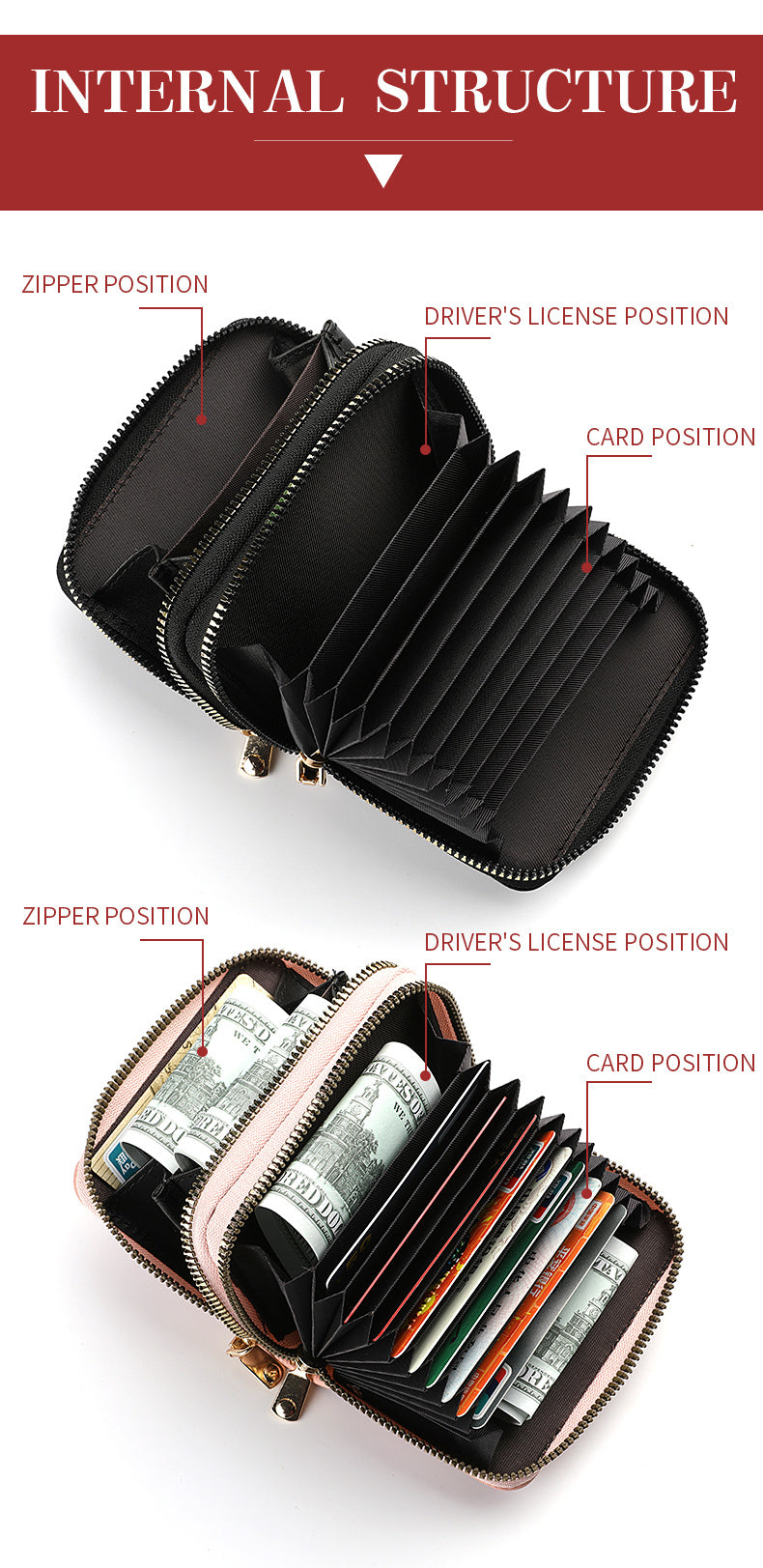 Stylish Womens Double Zipper Wallet - Compact Short Card Holder with Large Capacity, Practical Coin Purse for Everyday Use